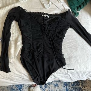 Black sheer long sleeve corset bodysuit